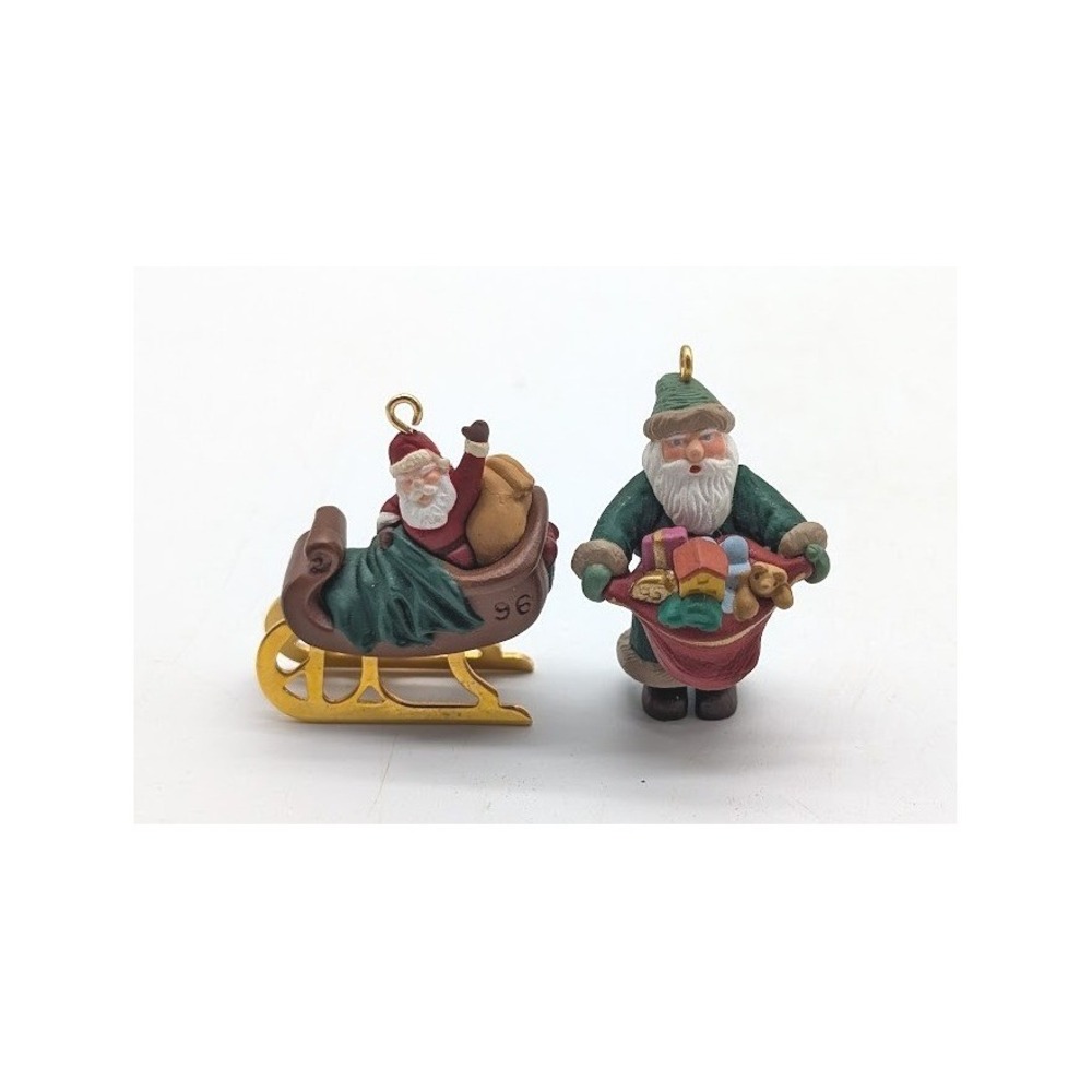 Vintage 1996 Hallmark Miniature 1" Ornament 2 Set Centuries of Santa Classic